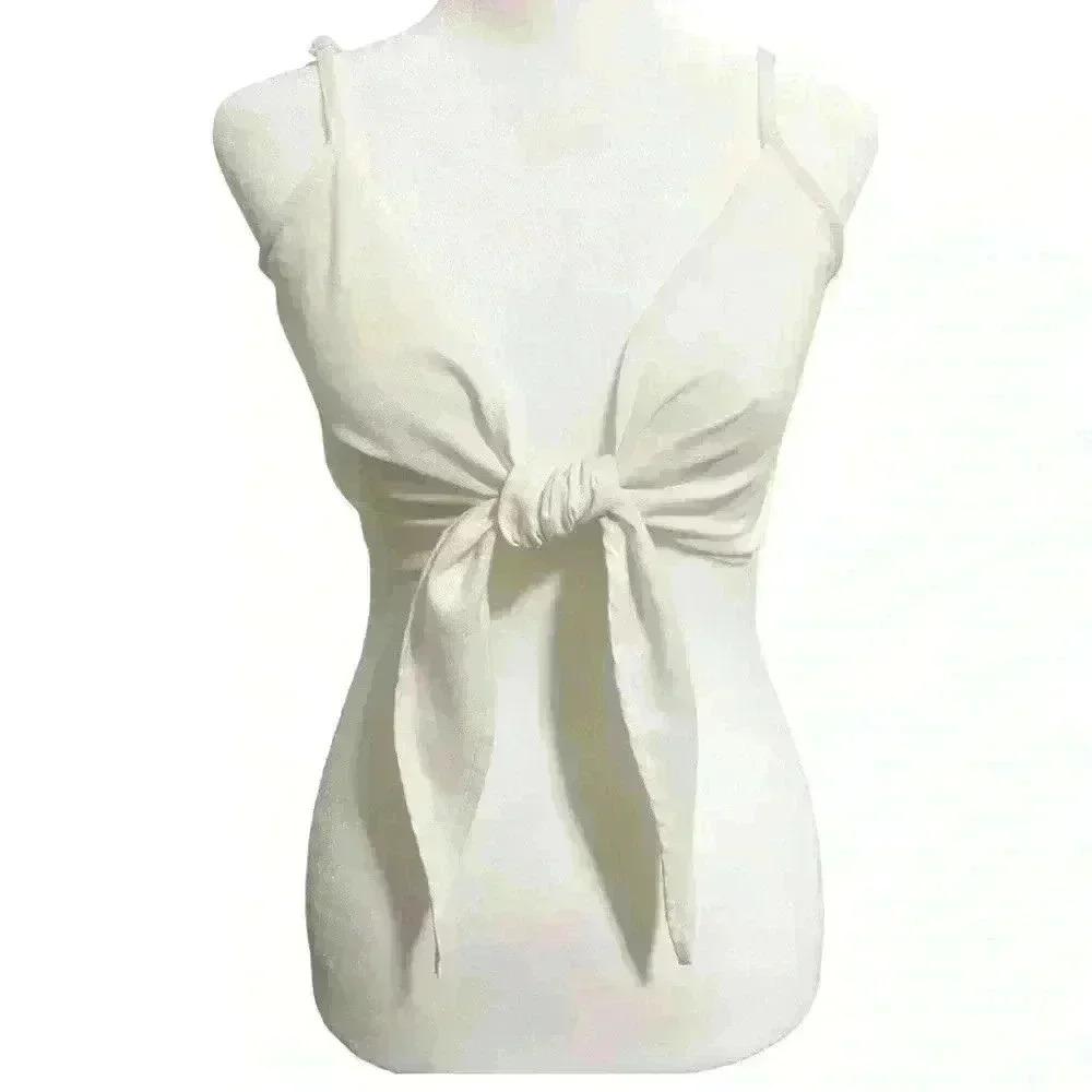 PrettyLittleThing White Tie Front Cami Crop Top